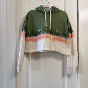 Olive and Coral Tie-Dye Cropped Hoodie